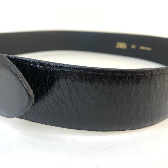 Zara Black Leather Belt with Gold Buckle Size 80 (30-32) NWT main image 4